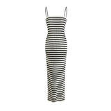 Yidouxian Knit Midi Dress for Women, Straight Neck, Thin Straps, Female Dresses, Fashion