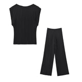 Yidouxian ZRN-Women's Pleated Sleeveless Blouses and Wide Leg Pants, High Waist, Back Zipper, Female Two Piece Sets, Fashion