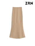 Yidouxian ZRN-Women's Long Satin Skirt, High Waist, Elastic Waistband, Female Skirts, Fashion