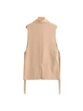 Yidouxian Women Fashion With Taps Side Vents Waistcoat Vintage Sleeveless Front Button Female Outerwear Chic Vest Tops