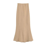 Yidouxian ZRN-Women's Long Satin Skirt, High Waist, Elastic Waistband, Female Skirts, Fashion