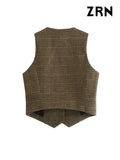 Yidouxian ZRN-Women's Front Button Houndstooth Waistcoat, V Neck Sleeveless Vest, Female Outerwear, Chic Tops, Fashion