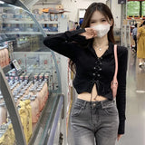 Yidouxian Fashion Women T Shirts Korean All Match Female Cropped Tops Casual Streetwear Slim Long Sleeve Tees Spring Spring New