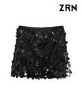 Yidouxian ZRN-Women's Shiny Sequined Mini Skirt, Mid Waist, Side Zipper, Female Skirts, Fashion