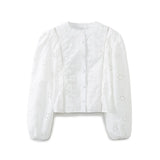 Yidouxian 2024 Women Fashion Hollow Out Embroidery White Blouse Tops Long Sleeve O Neck Female Crop Shirt Streetwear ropa de mujer