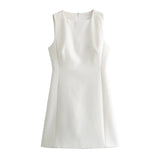 Yidouxian New Women Sleeveless Square Neck Tank White Dress Summer Office Ladies Mini Vestidos