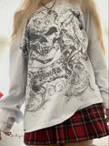 Yidouxian Women's Y2K Grunge Fairy Tops Fashion Halloween Long Sleeve Off Shoulder Skull Print Casual Street Party Fall T-Shirt