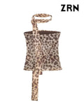 Yidouxian ZRN-Women's Leopard Print Pleated Tulle Bustier Tops, Strapless, Straight Neck, Draped, Female Camis, Sexy Fashion