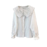 Yidouxian Lace Peter Pan Collar White Shirt Female Spring Autumn 2024 New French Temperament Joker Bottoming Shirts Womens Tops