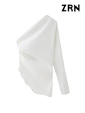 Yidouxian ZRN-Women's Asymmetric Blouses, One Shoulder, Long Sleeve, Female Shirts, Chic Tops, Sexy Fashion