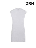 Yidouxian Women Fashion Stretch Knit Mini Dress Vintage High Neck Sleeveless Female Dresses Vestidos Mujer