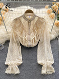 Yidouxian Elegant French Blouse Women Temperament Sweet Ruffles Loose Casual Tops Spring Long Sleeve Streetwear White Shirts
