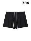 Yidouxian ZRN-Women's Patchwork Pleated Shorts Skirts, Mid Waist With Drawstrings, Side Zipper, Female Skort, Fashion