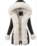 Yidouxian jacket winter women's warm jacket hooded coat woolen collar cotton jacket