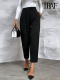 Yidouxian ZRN-Women's Side Pockets Front Darted Pants, High Waist, Zipper Fly, Ankle Trousers, Female Fashion