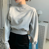 Yidouxian Chic Batwing Sleeve Cropped Sweatshirts Women Solid Elegant Pullover Top Casual Autumn Round Neck Korean Fashion Hoodie