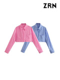 Yidouxian Cropped Shirts with Pocket for Women, Long Sleeves, Button-up, Chic Tops, Female Blouses, Fashion