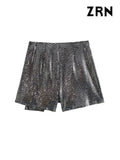 Yidouxian ZRN-Women's Knotted Sequin Shorts Skirts, High Waist, Side Zipper, Female Skort,Fashion