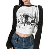 Yidouxian Women Gothic T-shirts Crop Tops Fall Winter y2k Clothes 2024 Fashion Classic Slim Long Sleeve Print Streetwear Tops