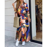 Yidouxian Women's Fashion Long sleeved Shirt Dress Personalized Button Long Women's Fashion Print Casual Loose Dress