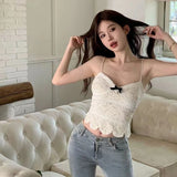 Yidouxian Women's Sexy Elegant Summer Fashion Tank Tops Sleeveless V Neck Irregular Hem Fairy Padded Lace Camisoles Crop Vest