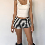 Yidouxian Women's Y2K Skinny Color Block Striped Print Print Knit Shorts Elastic Low Rise Slim Fit Lounge Buttoms Streetwear