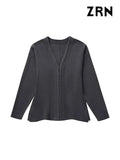 Yidouxian ZRN-Women's Front Hook Fitted Knit Cardigan Sweater, V Neck, Long Sleeves, Side Split Hem, Female Outerwear, Chic Tops, Fashion