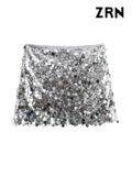 Yidouxian ZRN-Women's Shiny Sequined Mini Skirt, Mid Waist, Side Zipper, Female Skirts, Fashion