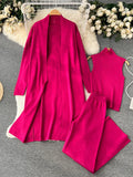 Yidouxian Winter Casual Knitted Three Pieces Suits Women Long Sleeve Cardigans+Turtleneck Knit Tank Top+Warm Long Pant Sets