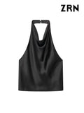 Yidouxian Women Fashion Satin Flowing Halterneck Tank Tops Sexy Backless With Button Female Camis Mujer