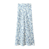 Yidouxian New 2024 Women Floral Print Satin Long Skirt Vintage High Elastic Waist A-line Spring Summer falda larga