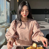Yidouxian French Fashion Floral Embroidery Dress Women Puff Sleeve Casual Dresses Spring Casual O Neck High Waist Clothing