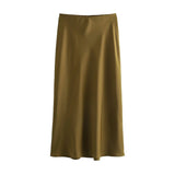 Yidouxian ZRN-Women's Flowing Satin Midi Skirt, High Waist With Elastic Waistband, Female Skirts, Chic Fashion