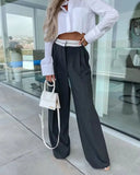 Yidouxian 2024 Women Fashion Side Pockets Patchwork Straight Pants Vintage High Waist Zipper Fly Female Casual Trousers Mujer