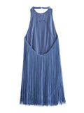 Yidouxian 2024 Women Blue Sexy Backless Halter Short Fringed Dress