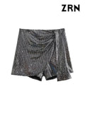 Yidouxian ZRN-Women's Knotted Sequin Shorts Skirts, High Waist, Side Zipper, Female Skort,Fashion