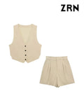 Yidouxian ZRN-Women's Side Vents Cropped Waistcoat and High Waist Bermuda Shorts, Female Two Piece Sets, Chic Fashion