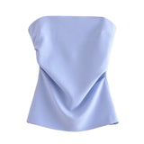 Yidouxian Women Fashion Draped Strapless Bustier Tops Sexy Exposed Shoulder Straight Neck Female Camis Mujer