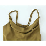 Yidouxian New Women Olive Green Satin Slip Dress Crossed Double Thin Strap Back Flowy Neckline Female Party Sexy Dresses