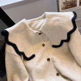 Yidouxian Casual Women Cardigan 2024 Autumn Winter Clothes Peter Pan Collar Knitted Sweater Coat Knitwear Solid Ladies Tops