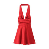 Yidouxian ZRN-Women's Backless Bow Mini Halter Dress, V Neck, Sleeveless, Female Dresses, Sexy Fashion