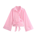 Yidouxian ZRN-Women's Long Sleeve Kimono Blouses With Bow Tie, Front Button, Female Shirts, Chic Tops, Fashion