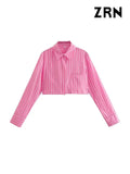 Yidouxian Cropped Shirts with Pocket for Women, Long Sleeves, Button-up, Chic Tops, Female Blouses, Fashion