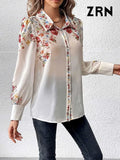 Yidouxian ZRN-Women's Floral Print Shirts, Semi Sheer, Long Sleeve, Button-up Tops, Female Blouses, Chic Fashion