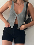Yidouxian Y2K Women Knitted Sweaters Vest Tops Casual Retro Sleeveless V-Neck Buttons Up Tank Summer Autumn Chic Vest 2024 Club
