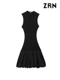 Yidouxian ZRN-Women's Backless Sleeveless Mini Dress, Ribbed Patchwork, Balloon, Sexy Fashion, Female Dresses