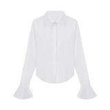 Yidouxian Slim Bandage Shirts Women Y2K Fashion Lapel Bell Sleeve White Blouses Female Korean Streetwear Spring Buttons Tops New