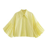 Yidouxian Shirts for Women, Front Button, Lapel Collar, Lantern Sleeve, Female Blouses, Chic Tops, Fashion