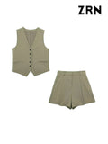 Yidouxian ZRN-Women's Front Button Linen Waistcoat and High Waist Bermuda Shorts, Female Two Piece Sets, Fashion