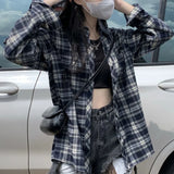 Yidouxian Women Plaid Shirt Korean Casual Harajuku Y2K All Match Loose Blouse Summer Fashion Hot Sweet Long Sleeve Ladies Top